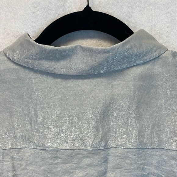 CHICO'S Shirt Women’s Size 3 Silver Shimmer Long Sleeve Button Down Blouse Top X - Picture 10 of 11